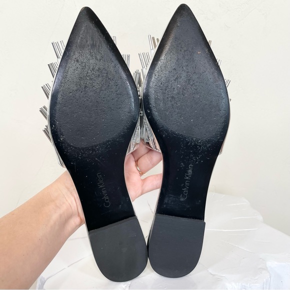 Calvin Klein Addie Metallic Silver Fringe Mule Slide - Picture 10 of 15